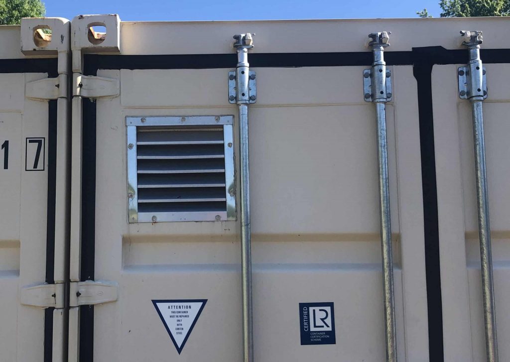 Image of a modified storage container with louvered vents