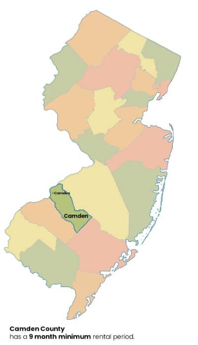 Map of New Jersey with Camden County, NJ highlighted