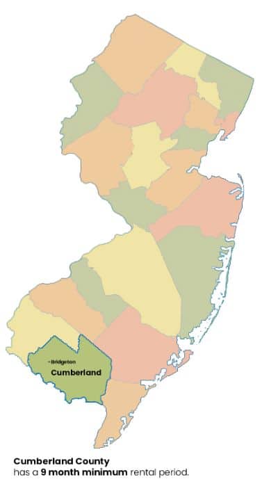 Map of New Jersey with Cumberland County, NJ highlighted