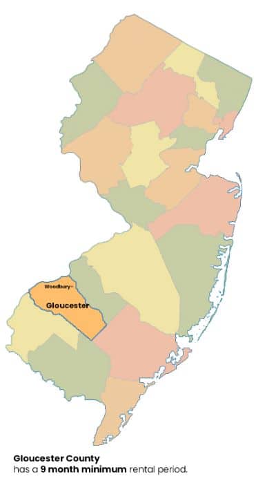 Map of New Jersey with Gloucester County, NJ highlighted