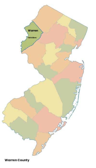 Map of New Jersey with Warren County, NJ highlighted