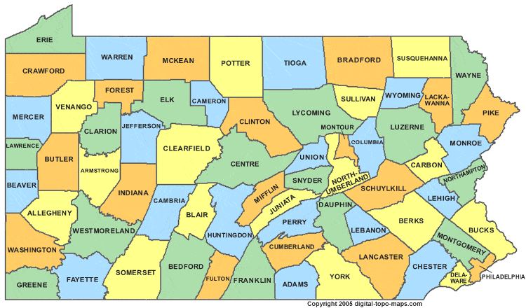 Map of Pennsylvania's counties
